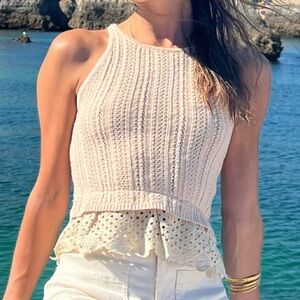 Heartloom Crochet Halter Tank Top in Cream, Size S